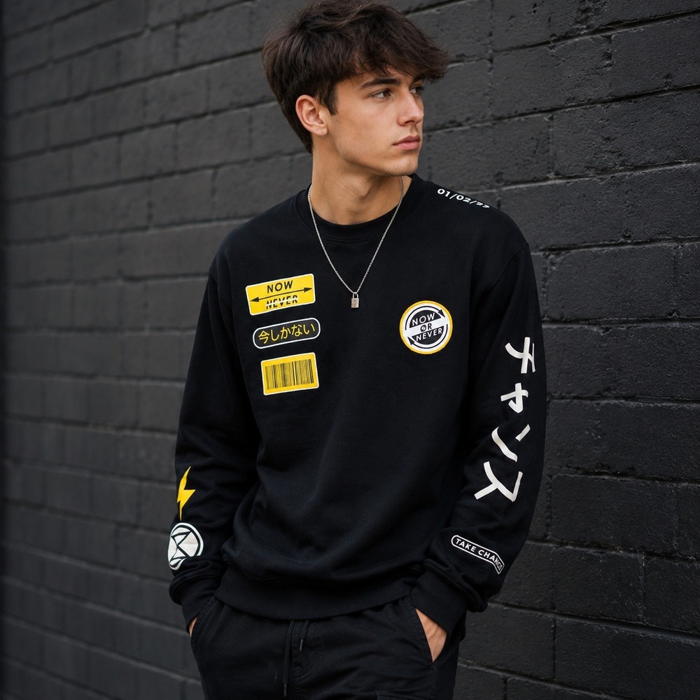 Colby Brock x‎ Fanjoy Now Or Never Sweatshirt Sz M Black Graphic Crewneck